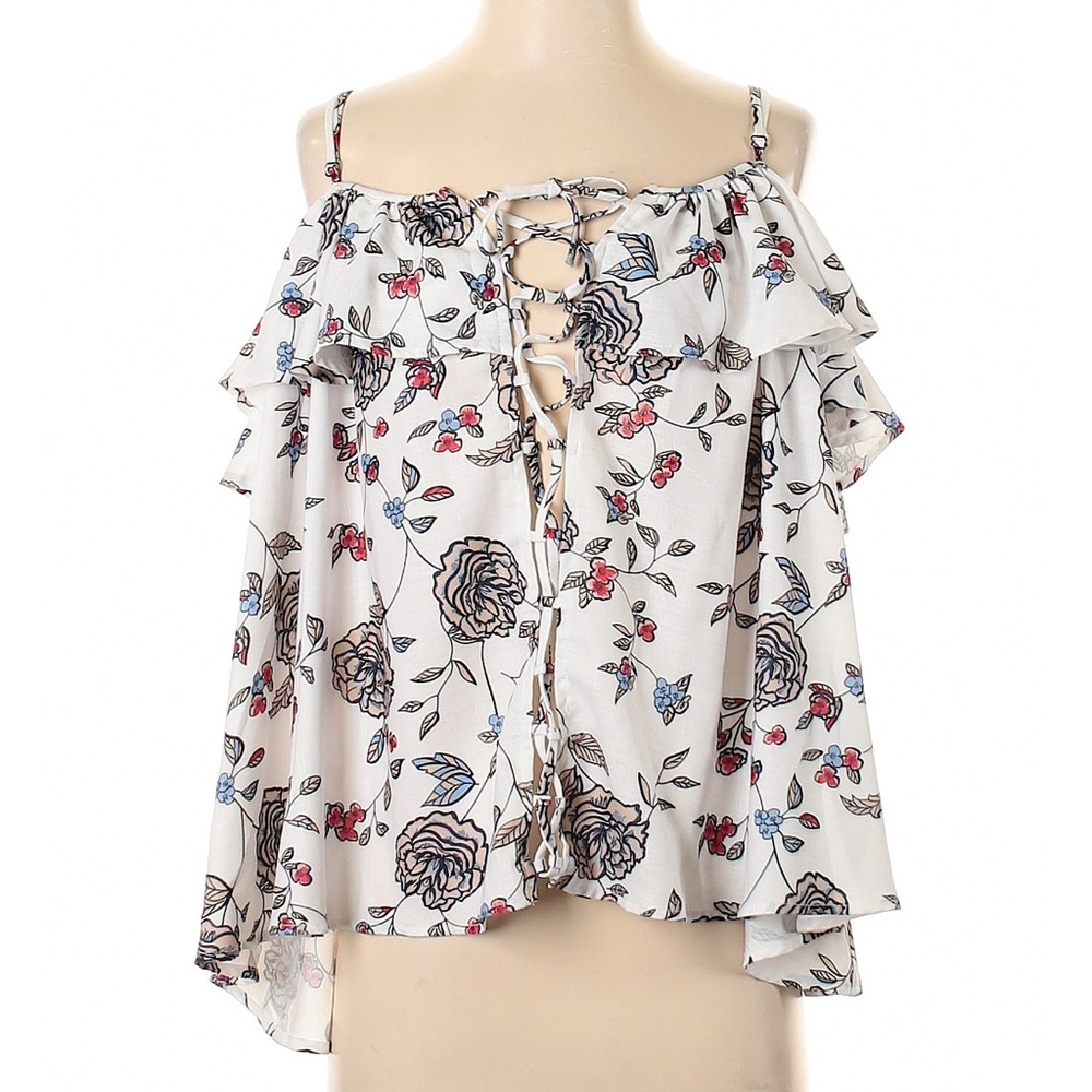 Lucca Couture Lace Up Cold Shoulder Ruffle Top Medium